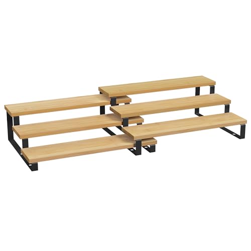 Set of 2 Bamboo Shelf Risers in Ink Black and Natural Beige P72831