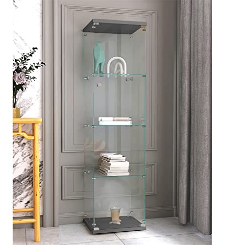 Black 4-Shelf Glass Display Curio Cabinet with Door N4256