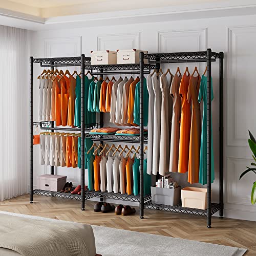 Black 5 Tiers Heavy Duty Metal Clothes Rack P375510