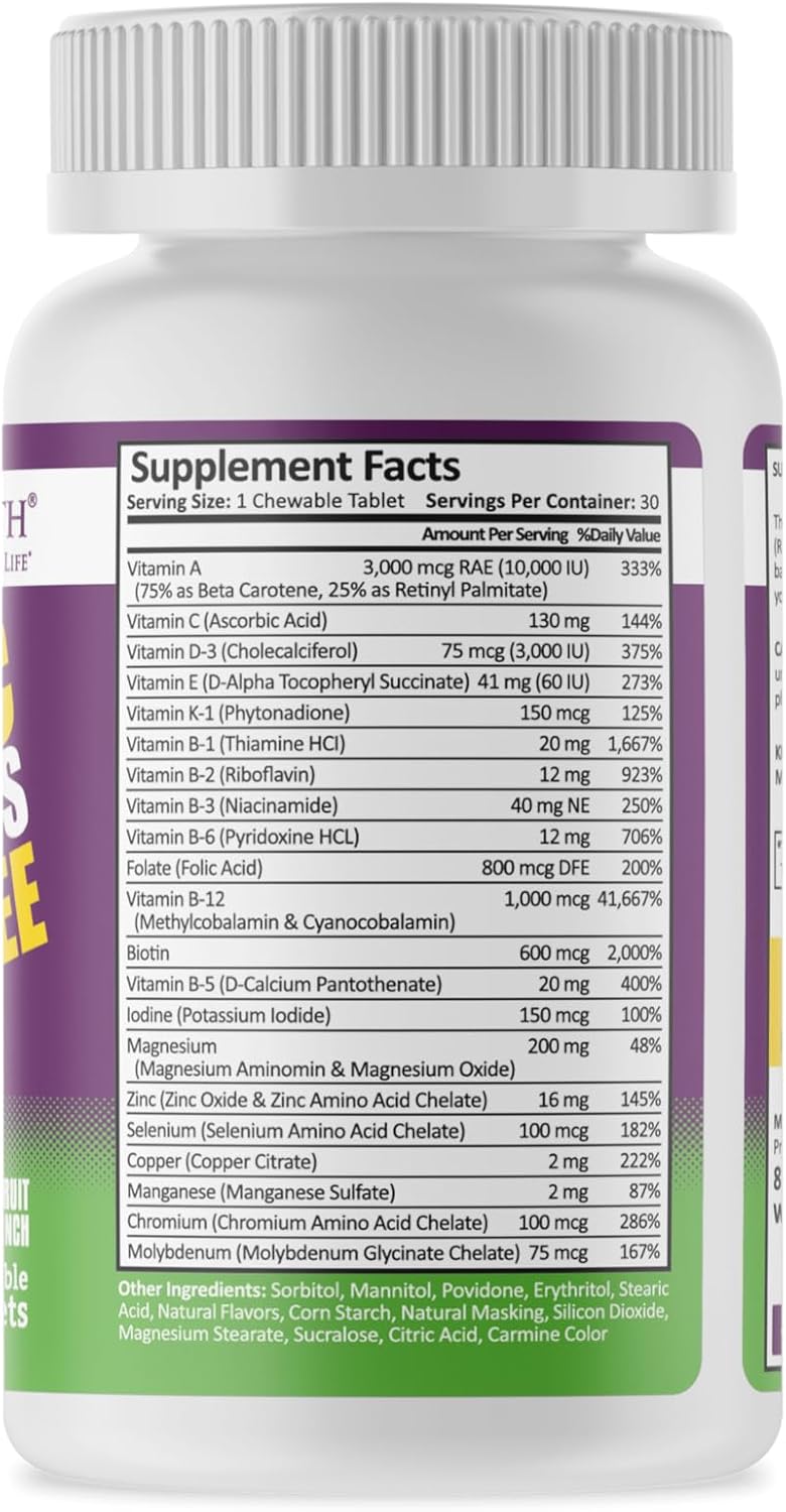 Once Daily Bariatric Multivitamin Chewable Iron Free Fruit Punch 30 Count R3658
