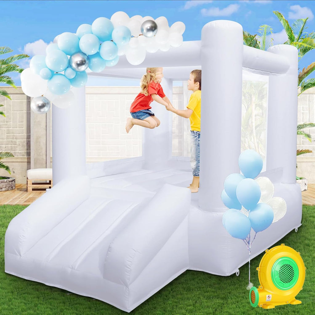 Small White Bounce House with Slide B7358