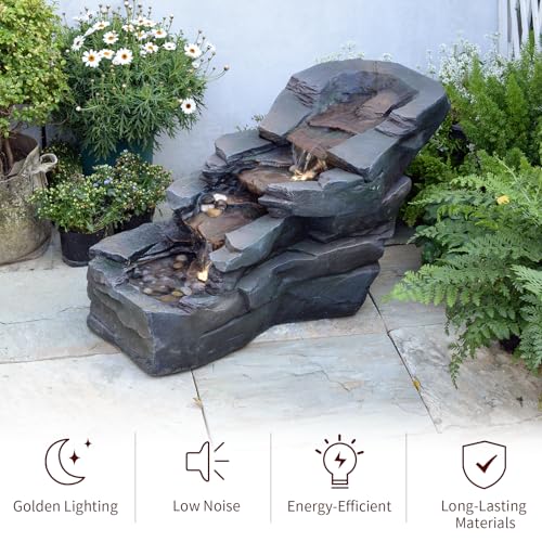 37" 5-Tiers Rock Natural Waterfall Outdoor Fountain with LED Lights K8812