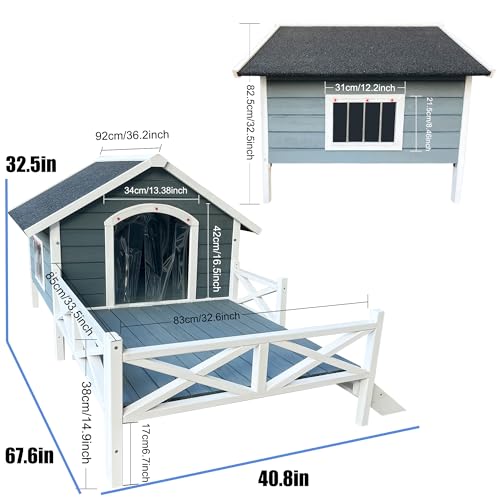 Large Wooden Dog House Outdoor with Porch I2247