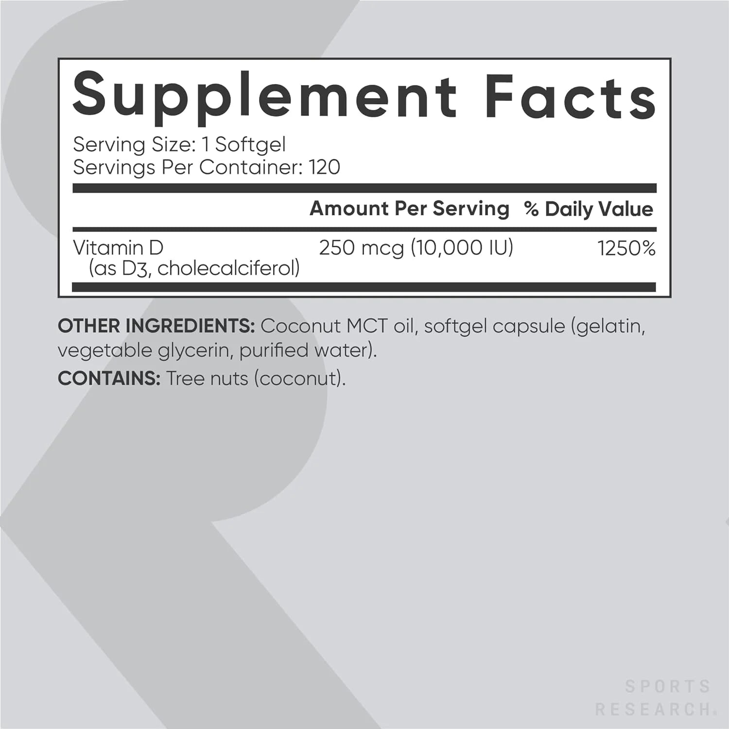 Vitamin D3 10,000 IU with Coconut MCT Oil – 120 Liquid Softgels R918