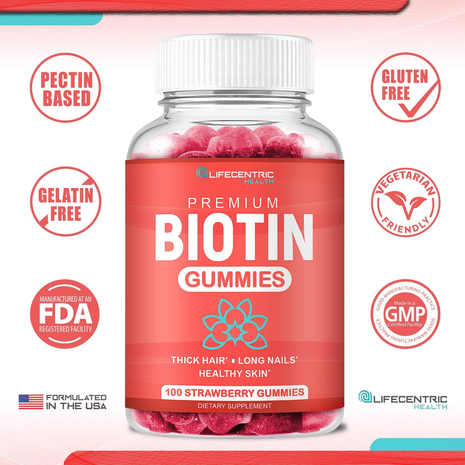 Biotin 10000mcg Chewable Supplement, 100 Count Vegan Gummies I617