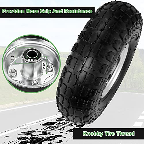 (2 Pack) 4.10/3.50-4 Tire and Wheel - 10 Inch Heavy Duty Pneumatic Tire with 5/8" Bearings and 2.2" Offset Hub H526068