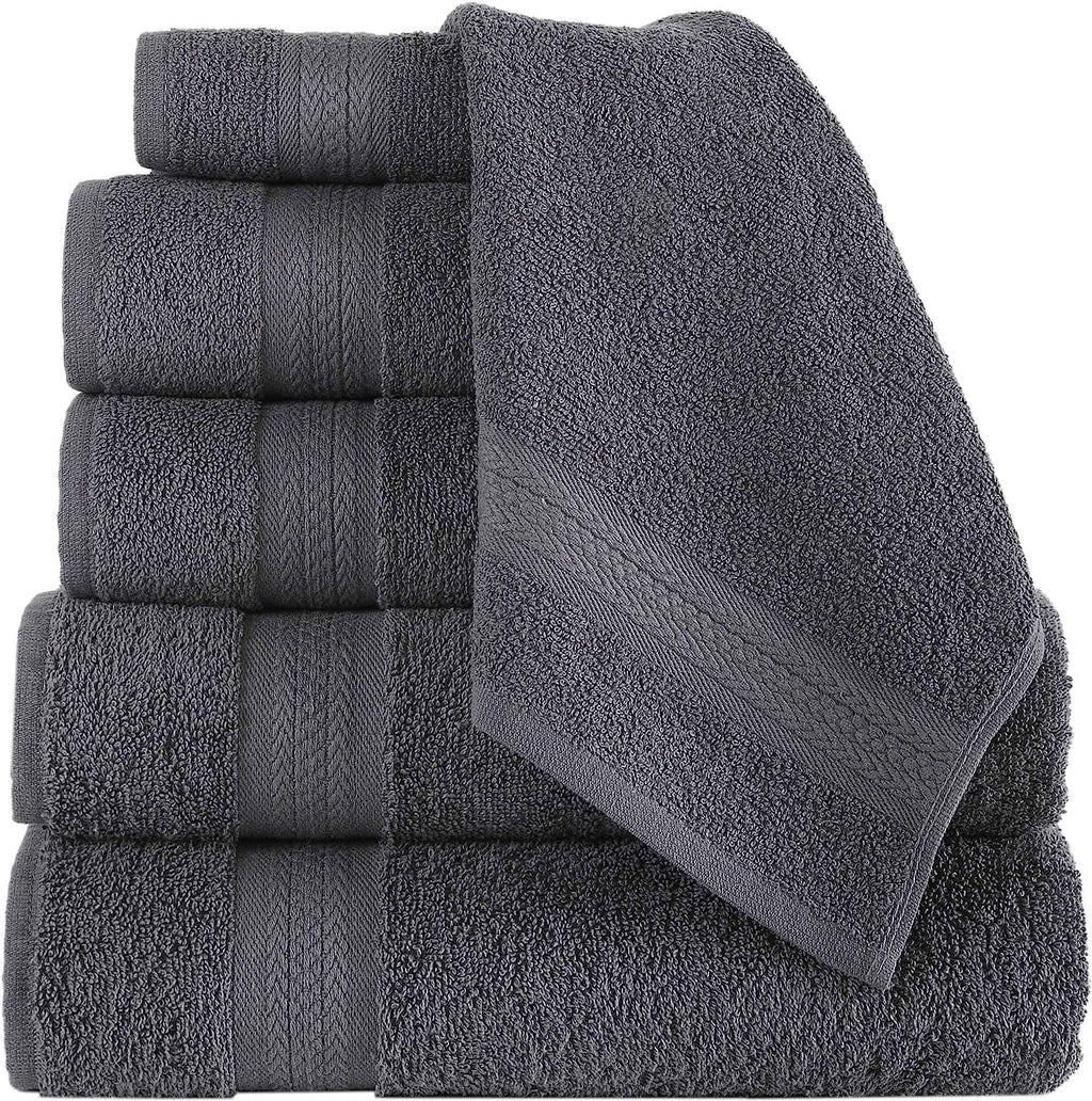 6 Piece Towel Set, 2 Bath Towels 2 Hand Towels 2 Washcloths, Grey O51598