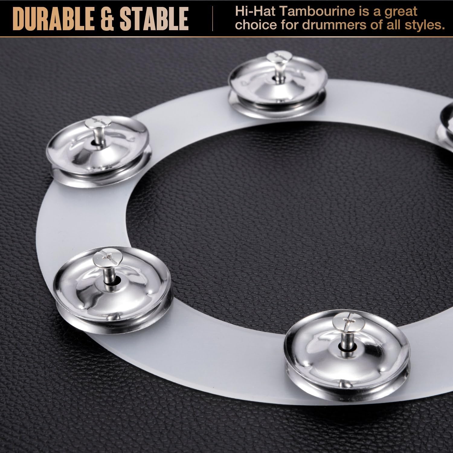 Silicone Single Rows 6 Pair Cymbal Tambourine with Stainless Steel Jingles D83619