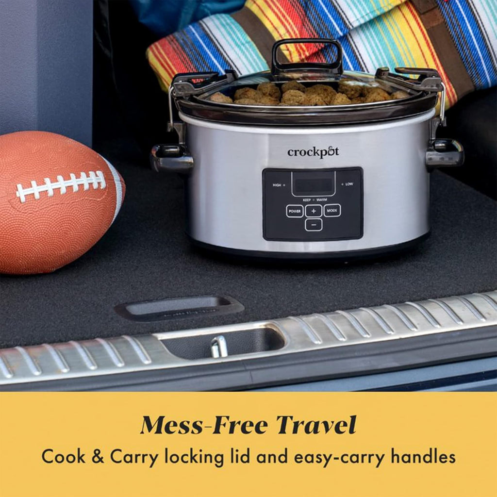 4 Quart Programmable Slow Cooker with Locking Lid, Stainless Steel U894