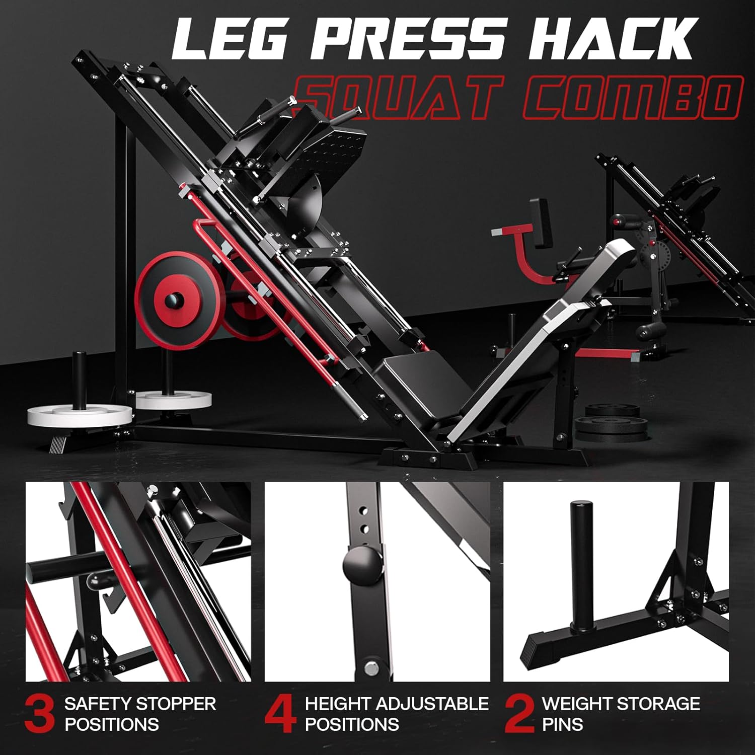 Red Leg Press Hack Squat Machine with Linear Bearing and Weight Storage Q523492
