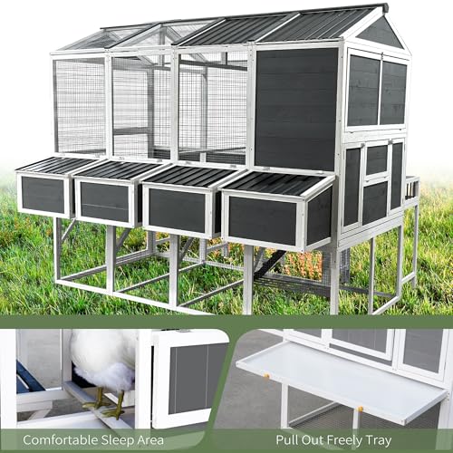 Gray 3-Tier Wooden Chicken Coop with Run L677648