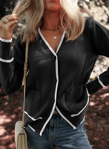 Short Cardigans Color Blocked Button Down Sweaters with Pockets Z914332