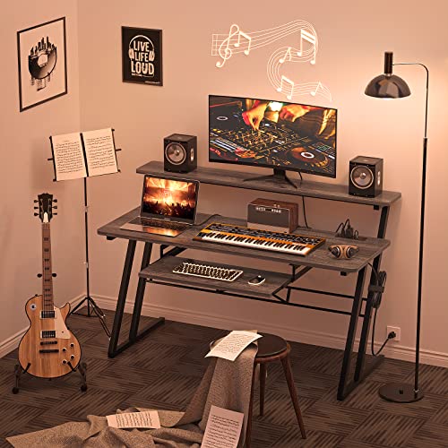 Oak Music Studio Desk with Power Outlet M767