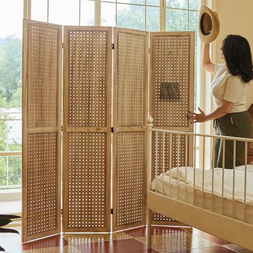 66.9inch Freestanding Folding Pegboard Privacy Screens 4 Panels White H7591