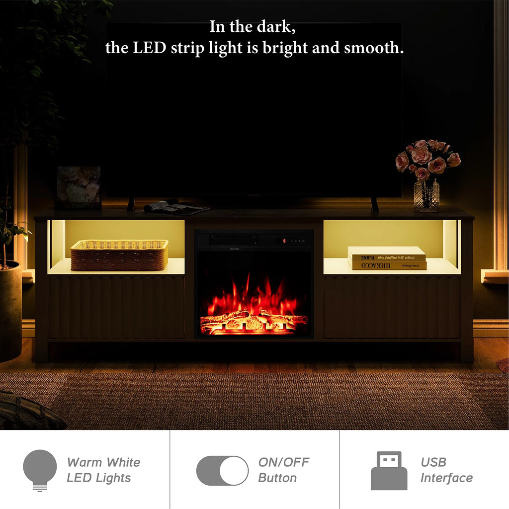 White 70 inch Wood Electric Fireplace TV Stand M454430