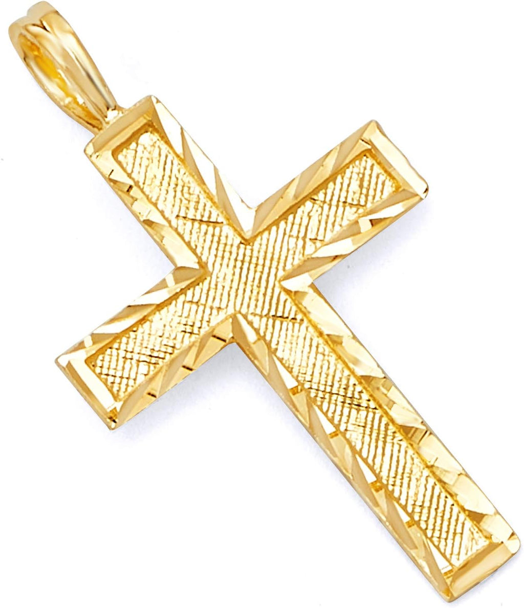 14k Yellow Gold Diamond Cut Cross Charm Pendant W7251