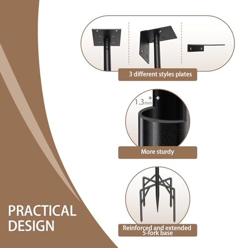 77 Inch Rust-Proof Metal Bird Feeder Pole with 5-Prong Base and 2 Plates S9949