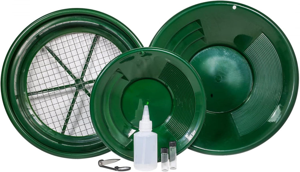 7pc Gold Prospecting Kit with Green Gold Pans J17693