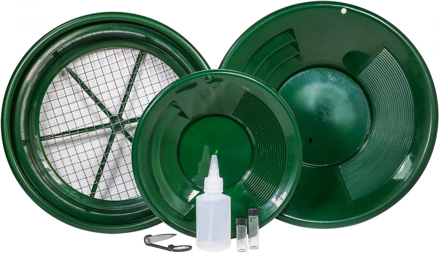 7pc Gold Prospecting Kit with Green Gold Pans J17693