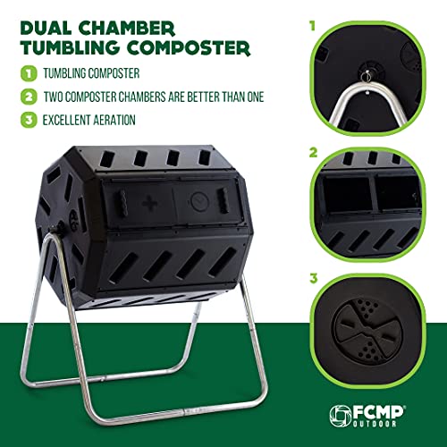 Black 37 Gallon Dual Chamber Tumbling Composter K341813