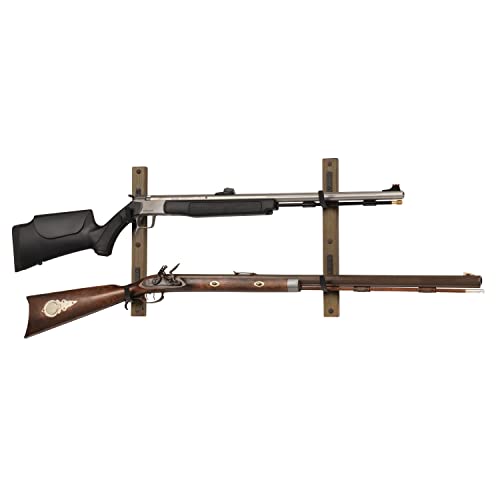 Brown/Black Wood Rifle Rack with Metal Hooks T7617