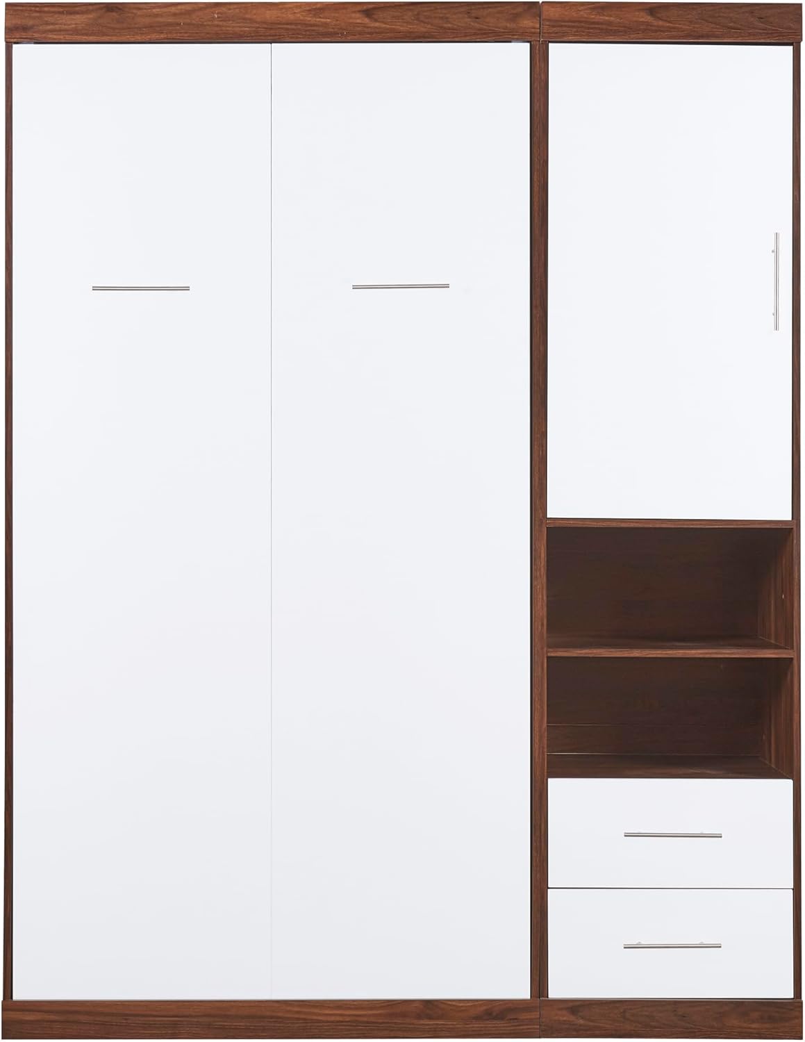 White Twin Size Wooden Murphy Wall Bed with Cabinet and Storage Drawers E838