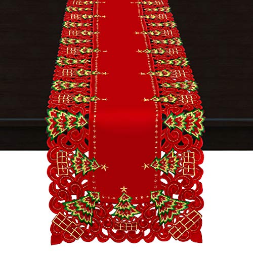 Embroidered Christmas Holly Tree Table Runner, Rectangular 16 x 72 Inch U175234