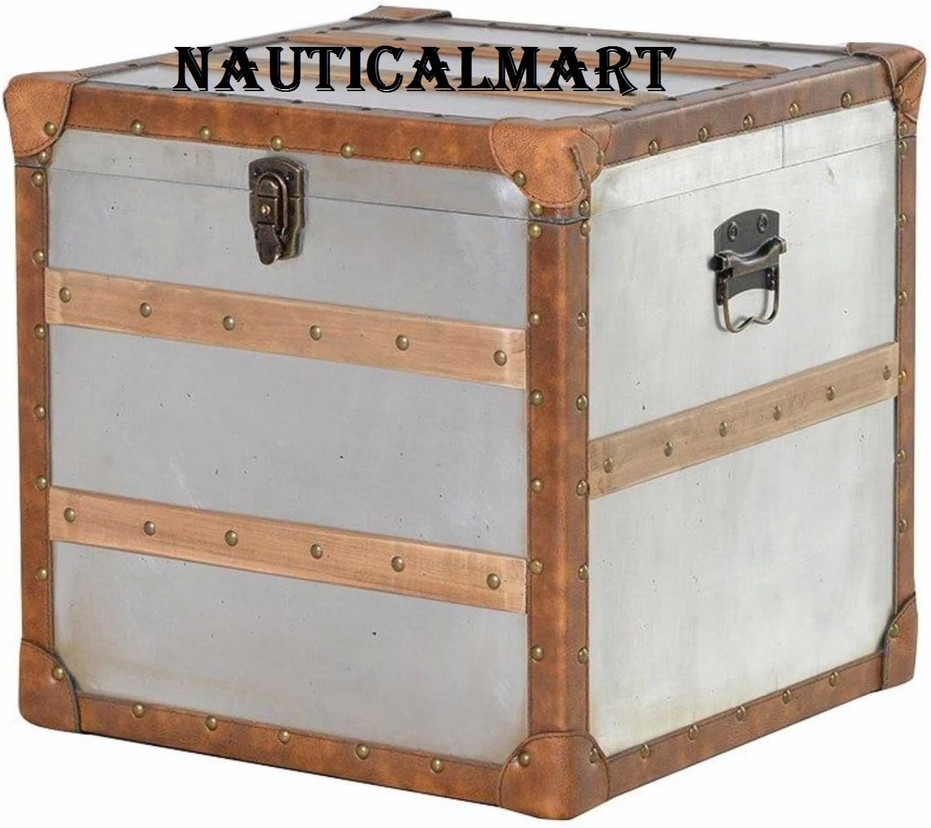 Modern Medium Square Metal Lockable Storage Trunk Chest D2048