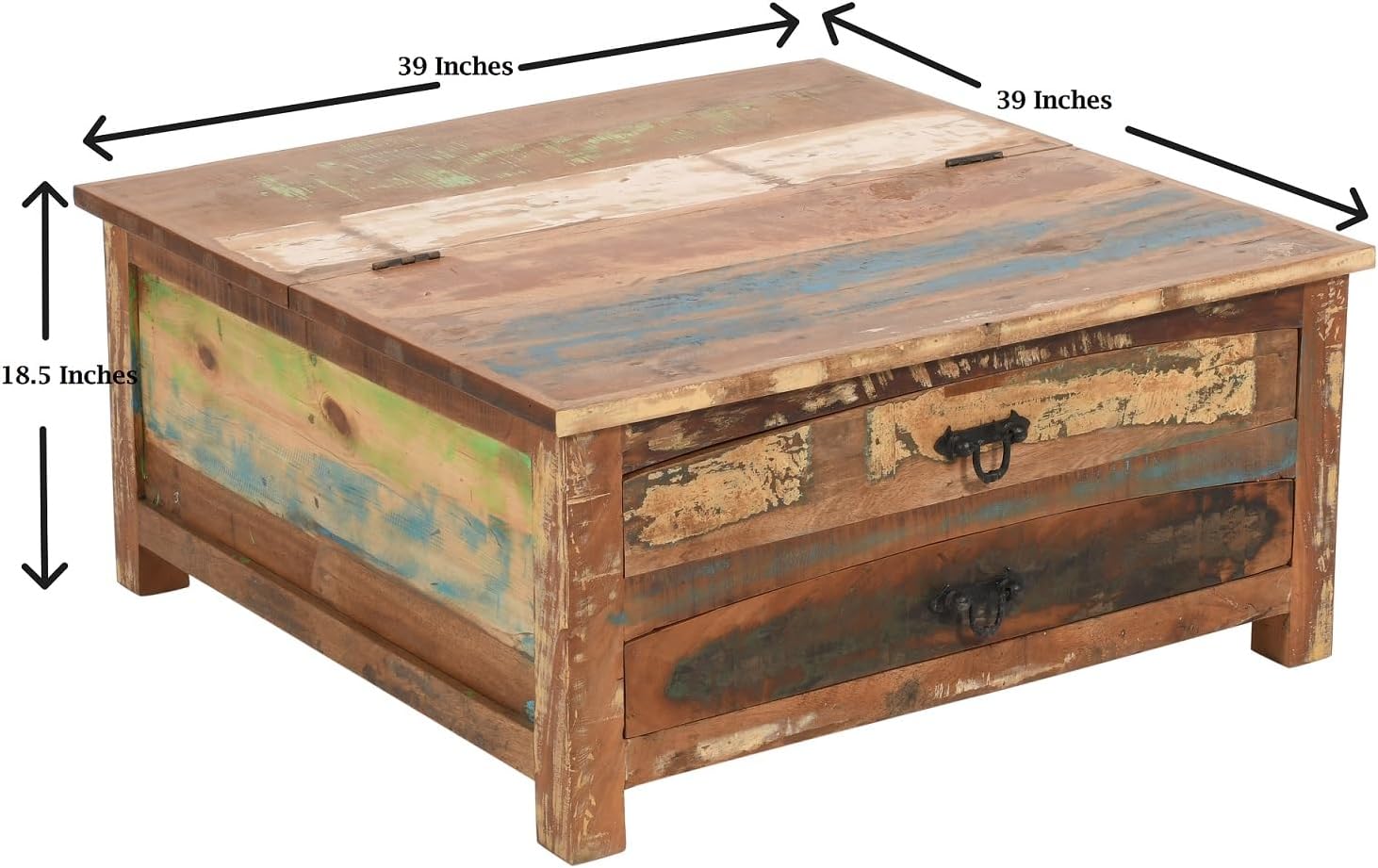 Solid Reclaimed Wood Coffee Table with Two Drawers and Hidden Trunk Storage B19506