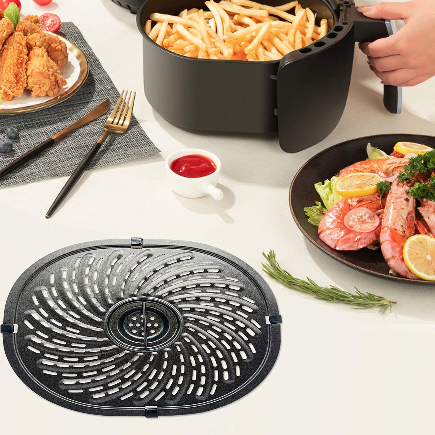 Nonstick Air Fryer Crisper Plate Tray with Rubber Bumpers for 7QT Air Fryer Y40902