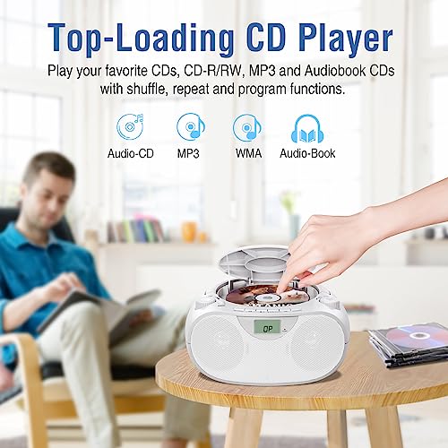 Portable Stereo CD Player Boombox with AM/FM Radio, Bluetooth, USB, AUX-in, Headphone Jack and LCD Display W61085