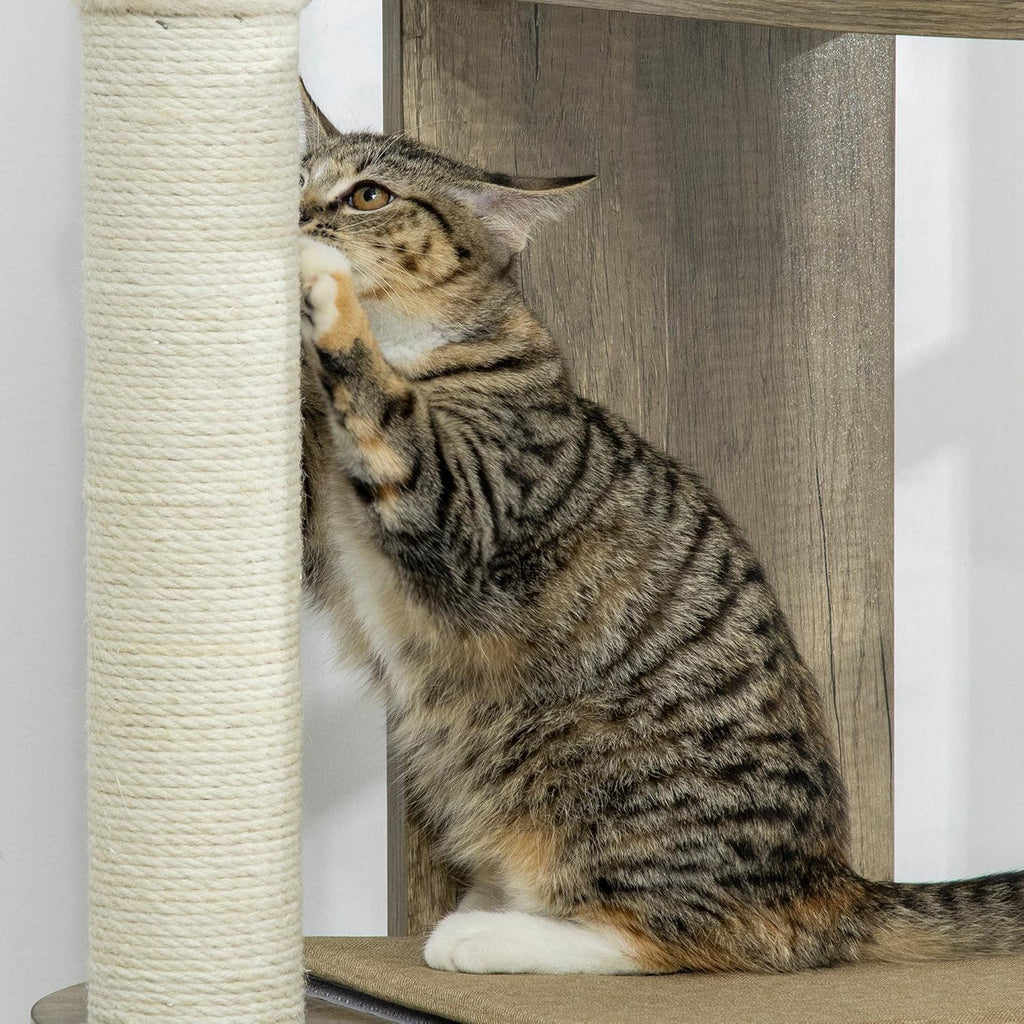 Cream White 65" Corner Cat Tree with Scratching Posts N213