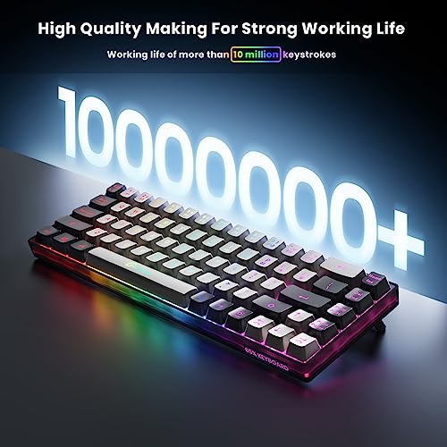 65% Wireless Gaming Keyboard, 68 Keys Ultra-Compact Anti-ghosting No-Conflict (Black-Grey) S82924