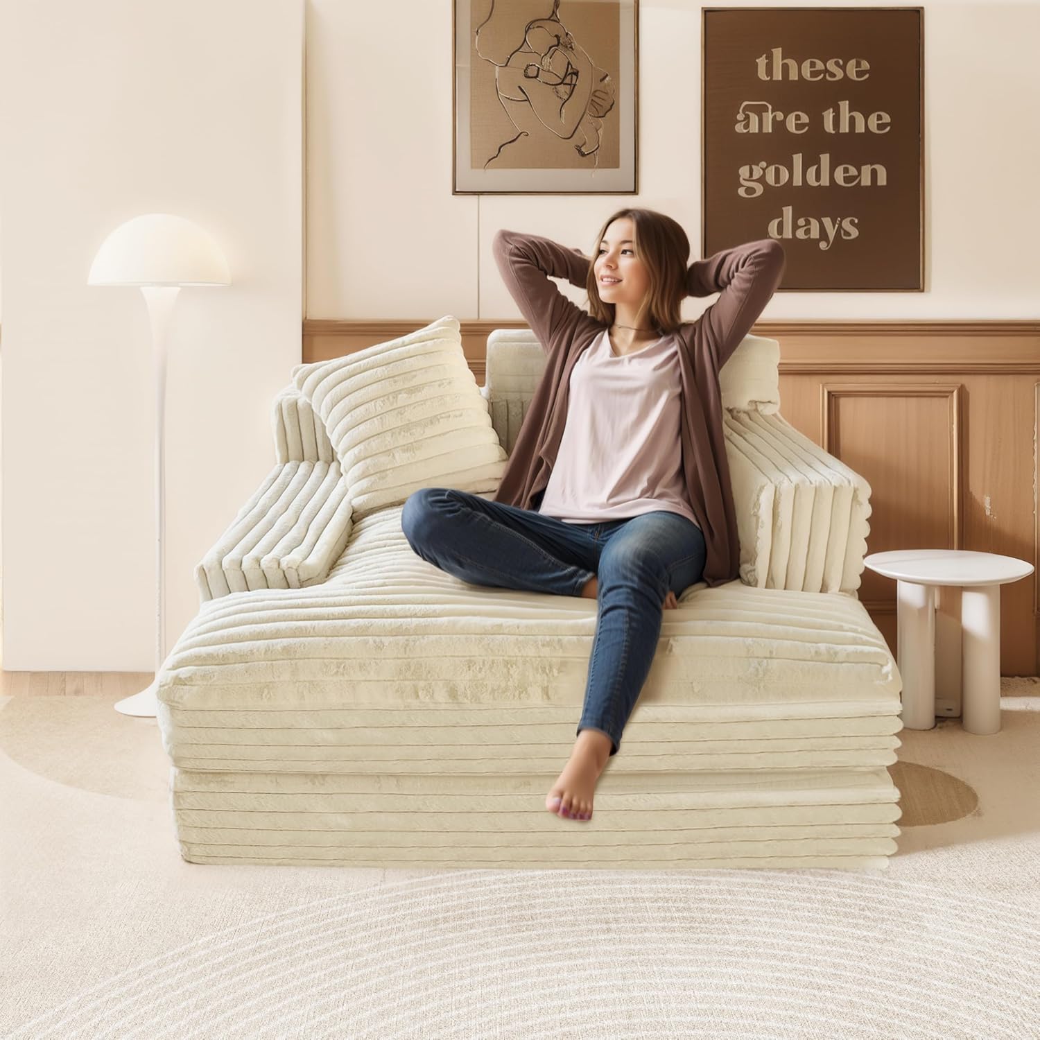 Oversized Chaise Lounge Sofa with 2 Throw Pillows V708