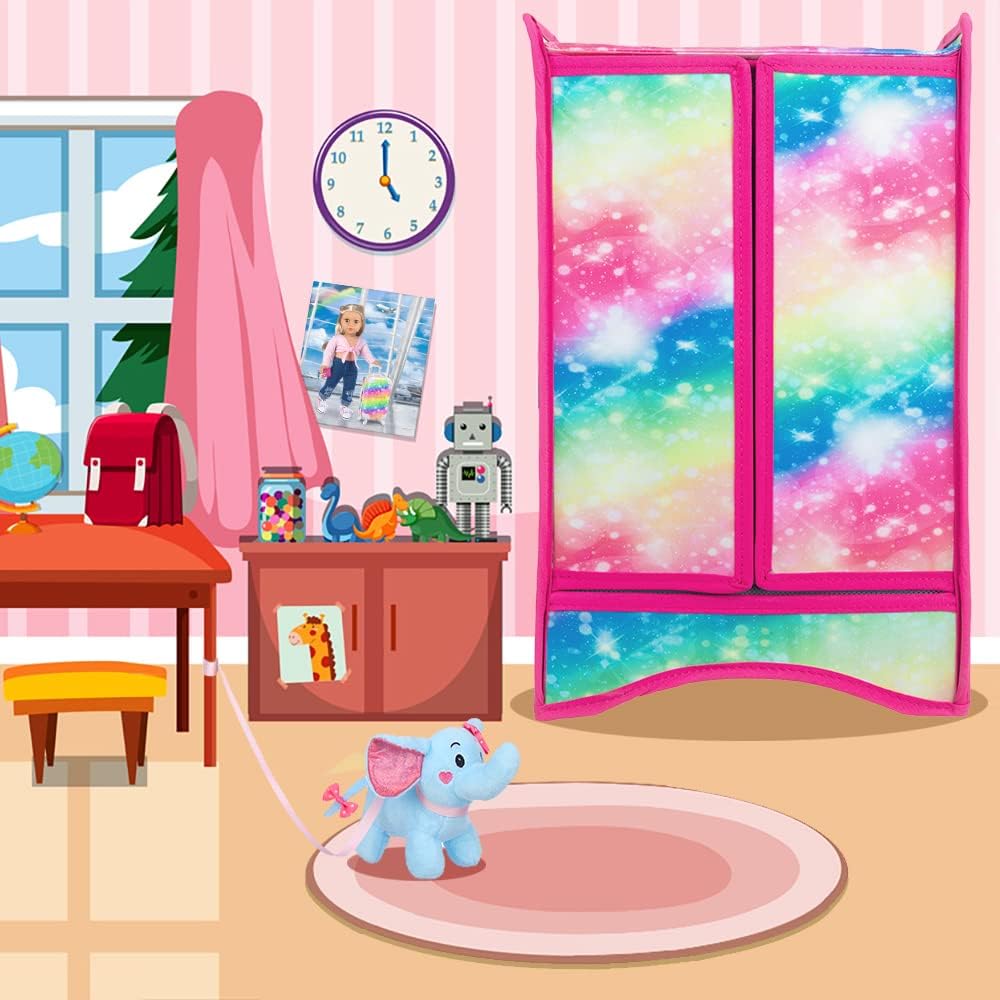 18 Inch Doll Clothes Wardrobe with Hangers and Storage Box W13521