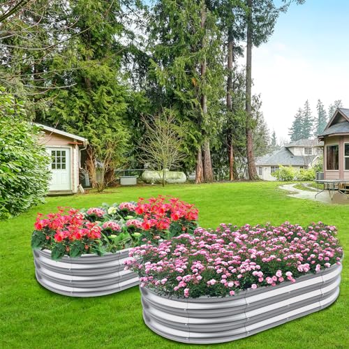 Galvanized Oval Metal Raised Garden Bed, 4x2x1ft L4942