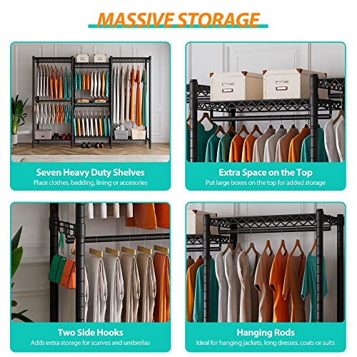 Black 5 Tiers Heavy Duty Metal Clothes Rack P375510