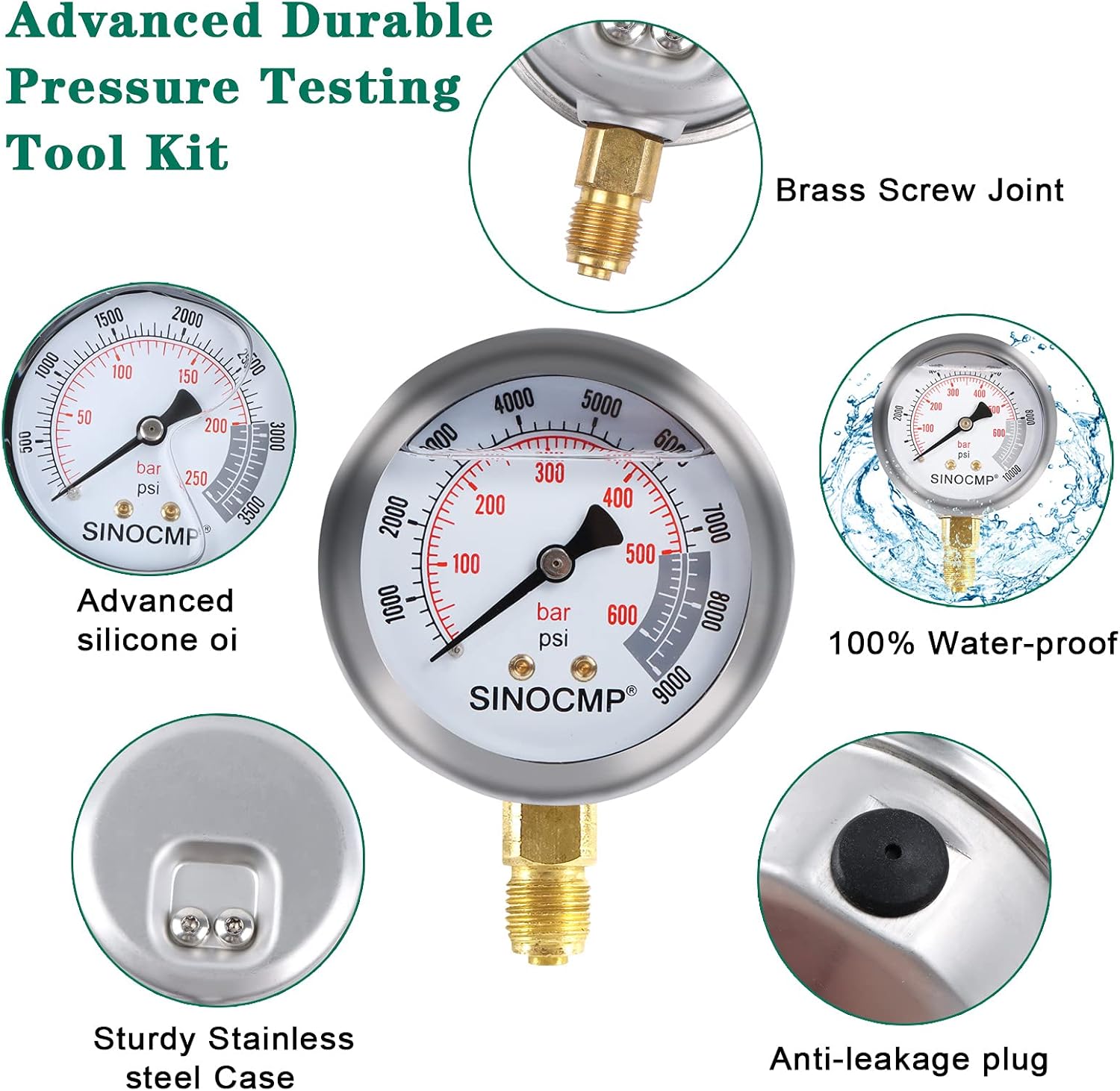 Hydraulic Pressure Gauge Kit Stainless Steel Test Gauge Kit V9933