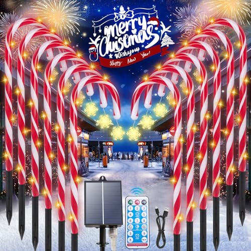 12 Pack Waterproof Solar Candy Cane Christmas Lights B58908