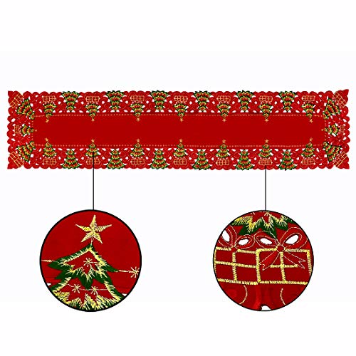 Embroidered Christmas Holly Tree Table Runner, Rectangular 16 x 72 Inch U175234
