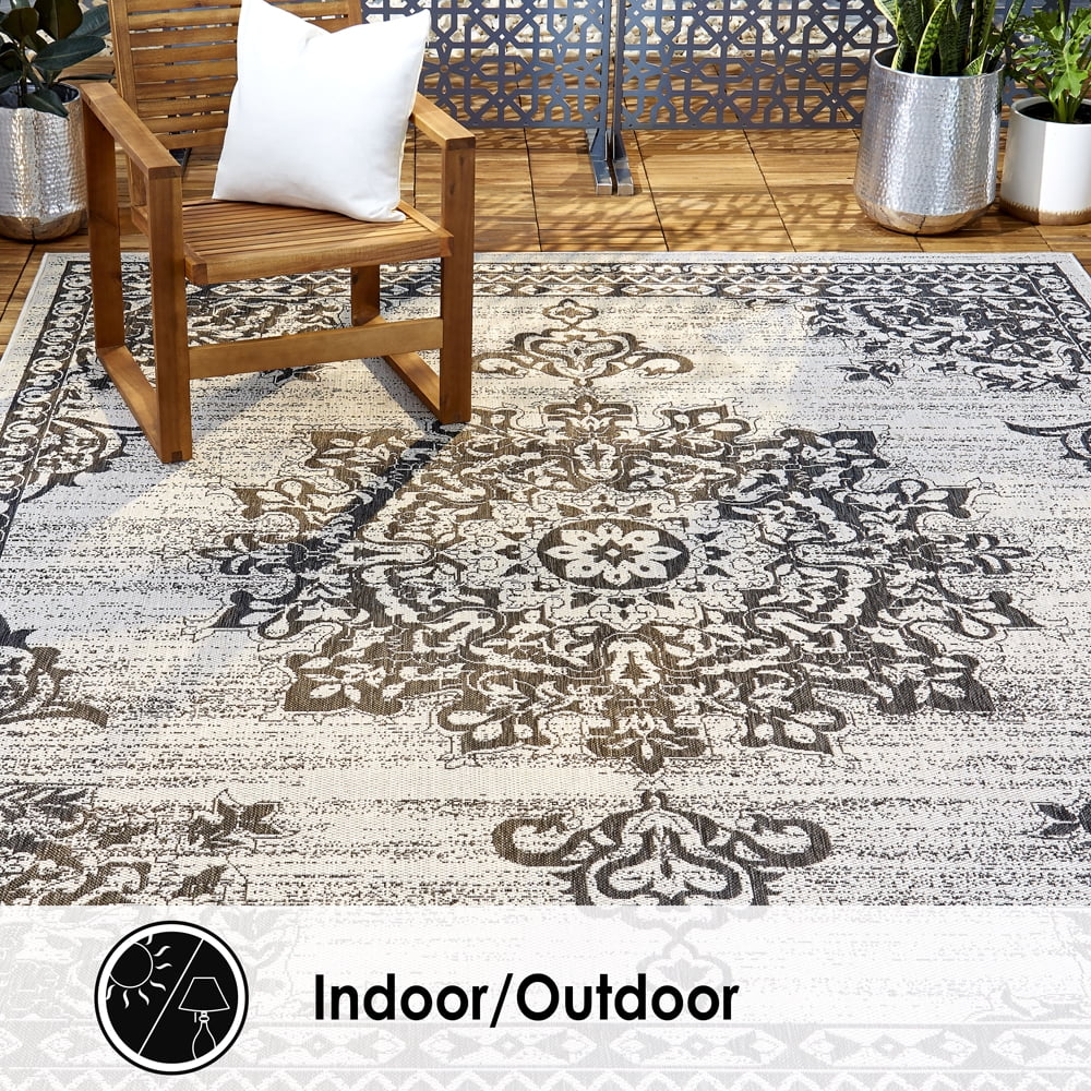 Grey Black 5'2"x7'2" Indoor Outdoor Area Rug H3214
