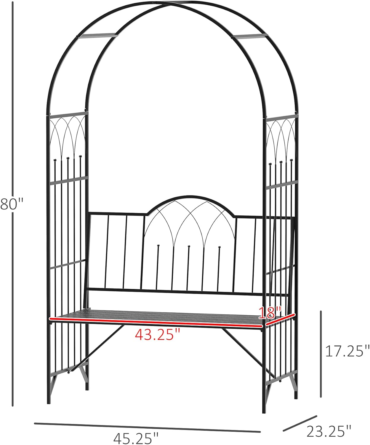 Black Metal Garden Bench Arbor L61843