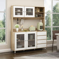 63"W 74.8"W Buffet with Hutch, Freestanding Kitchen Pantry Oak/White M7651