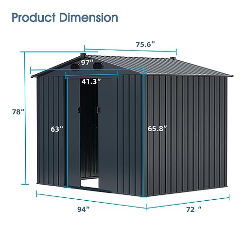 8 x 6 FT Outdoor Metal Storage Shed, Dark Gray S4171