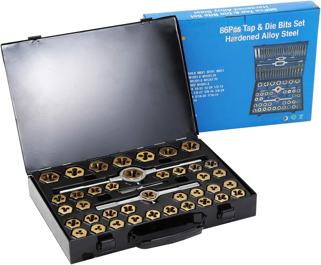 86 Piece Metric and SAE Standard Tap and Die Set with Metal Carrying Case X551