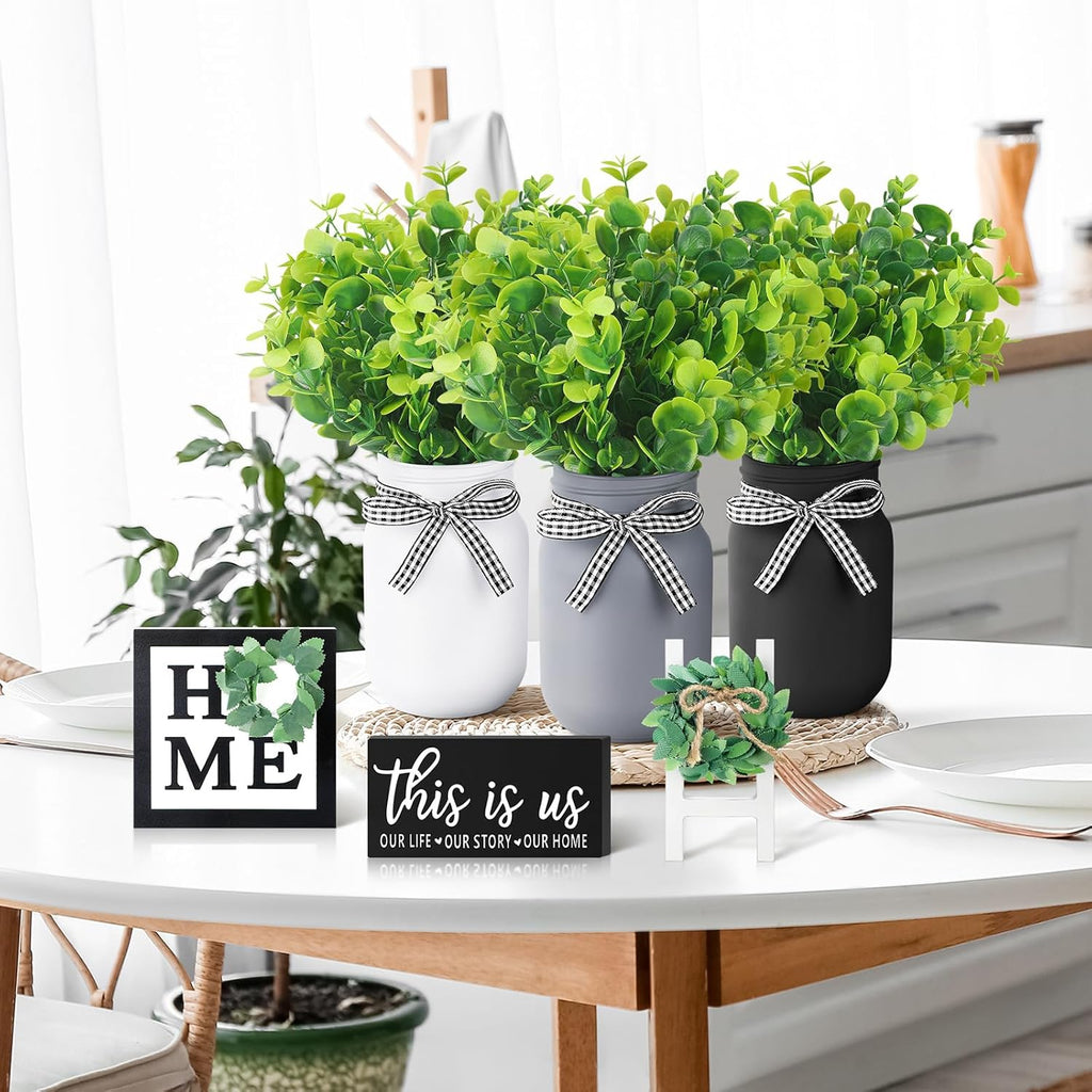12 Pcs Eucalyptus Mason Jar Table Centerpieces Farmhouse Tiered Tray Decor Wooden Signs G5409