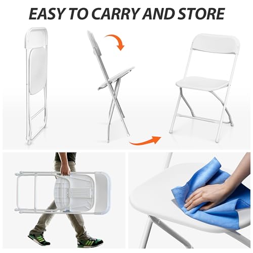 8-Pack Stackable Plastic Folding Chairs with Steel Frame, White, Set of 8 U233