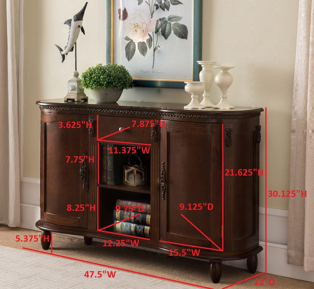 Walnut Wood Buffet Server Console Table Cabinet E830972