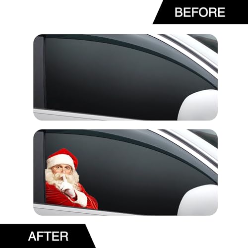 2 PCS Santa Claus Car Window Stickers, 8.6In x 11.8In Waterproof PVC Single-Transparent Vehicle Decals X40076