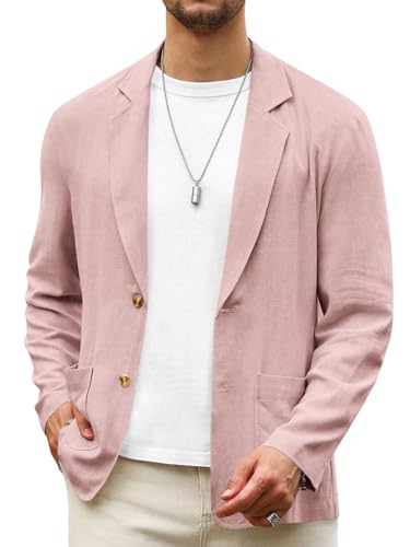 Mens Casual Linen Blazer Suit Jacket Two Button Slim Fit Lightweight Sport Coats Y39614